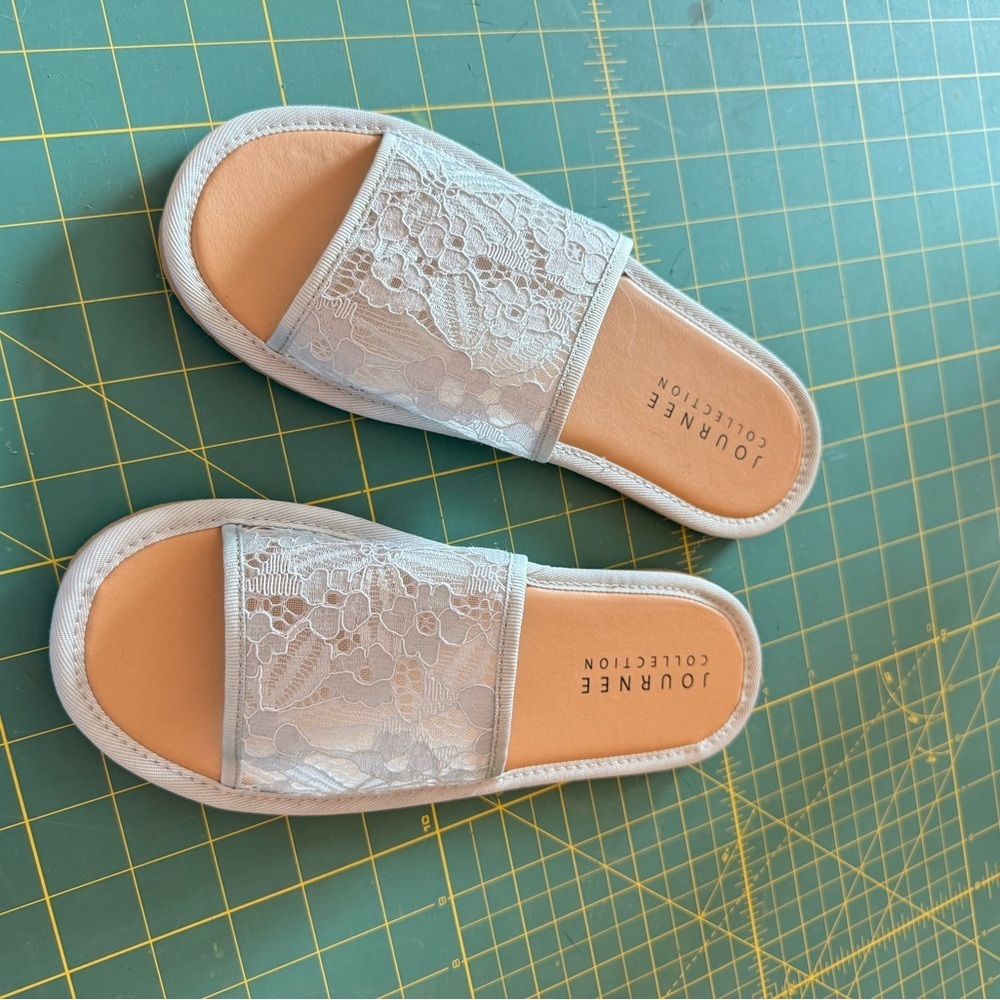 Journee Collection Blue Lace Slide Sandals​
